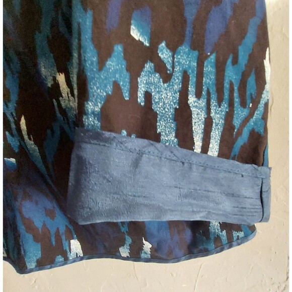 Women Blue & Black Abstract Print Jacket  Open Front, 3/4 Sleeve, Lightweight XL - Picture 11 of 11